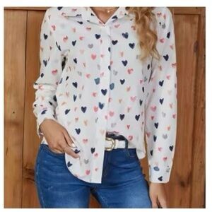 Heart Patterned Button-Up Blouse